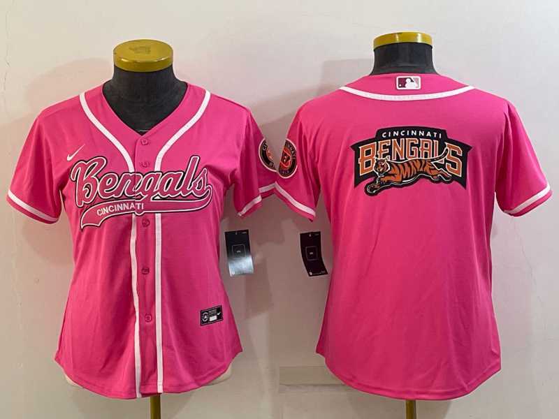 Women's Cincinnati Bengals Pink Team Big Logo With Patch Cool Base Stitched Baseball Jersey,We sell and wholesale Women's Cincinnati Bengals Pink Team Big Logo With Patch Cool Base Stitched Baseball Jersey on line form chian!